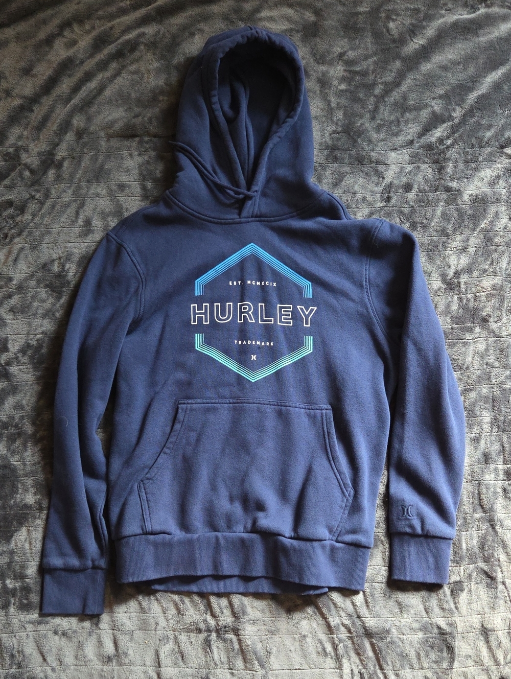 Hurley Navy Blue Pullover Hoodie with Geometric Logo